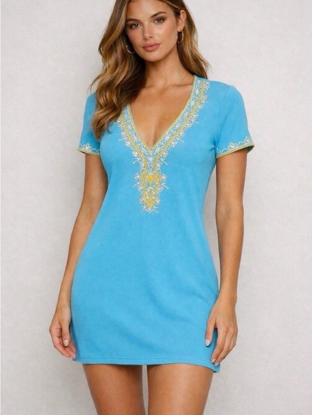 Women's Light Blue Victoria’s Secret Embroidered and Beaded Dress